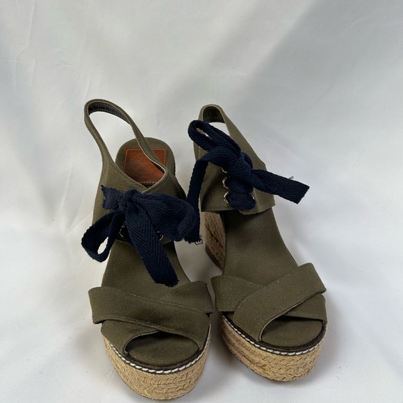 Tory Burch Espadrilles Canvas Tie Wedge Sandal Womens Size 6 - Picture 6 of 6